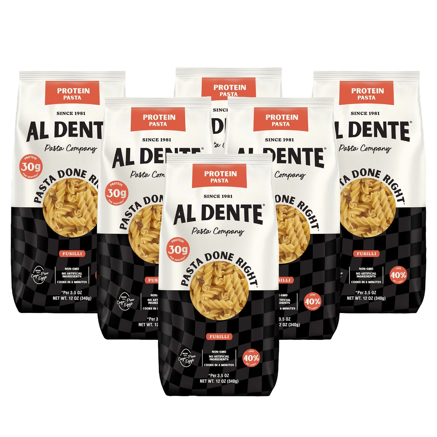 Al Dente Fusilli Protein Pasta, 6 Bags, 12 oz. each, 72 oz. Total