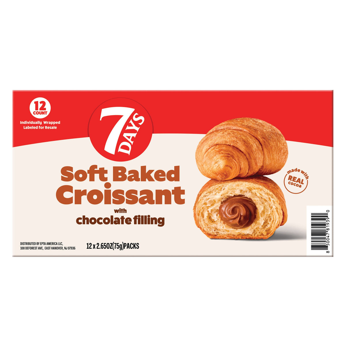7Days Soft Baked Croissant, Chocolate Filling, 2.65 oz, 12-count
