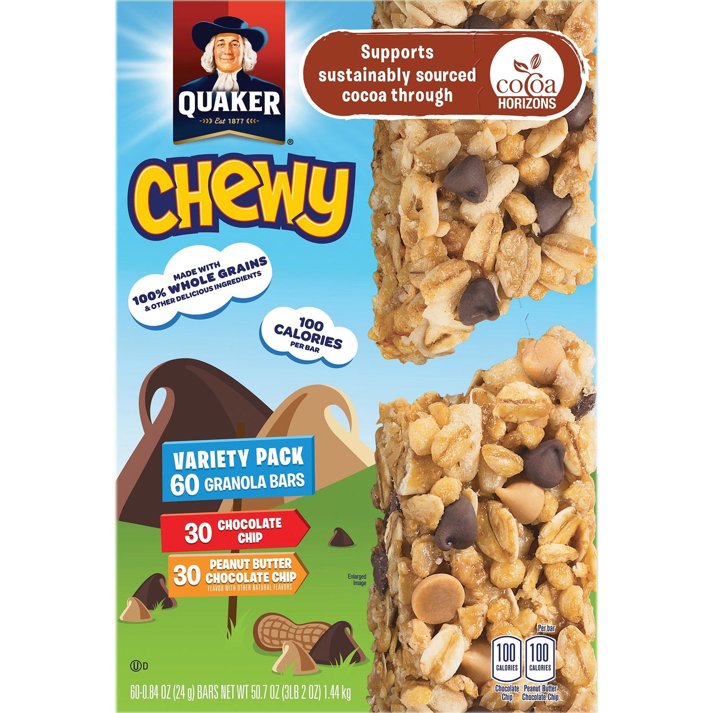 Quaker Chewy Granola Bars, Variety Pack, 0.84 oz, 60-count