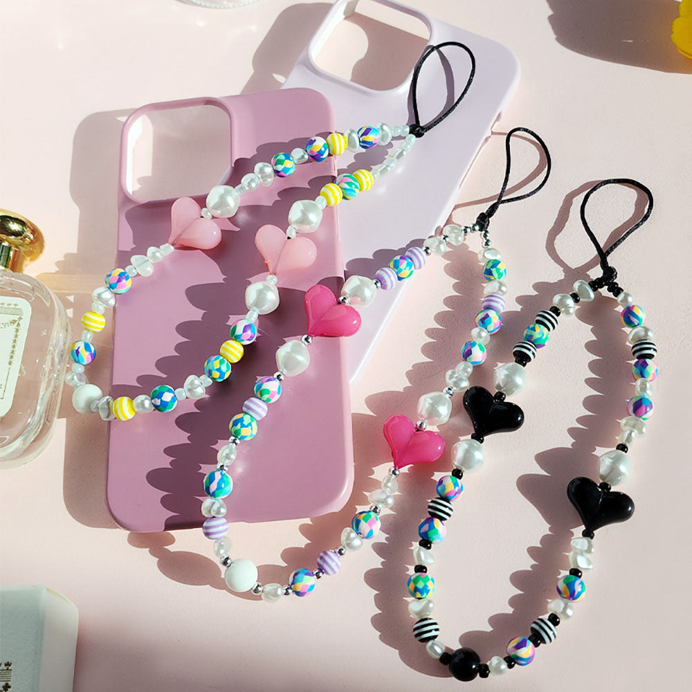 Beads Heart Ball Phone Strap Keyring