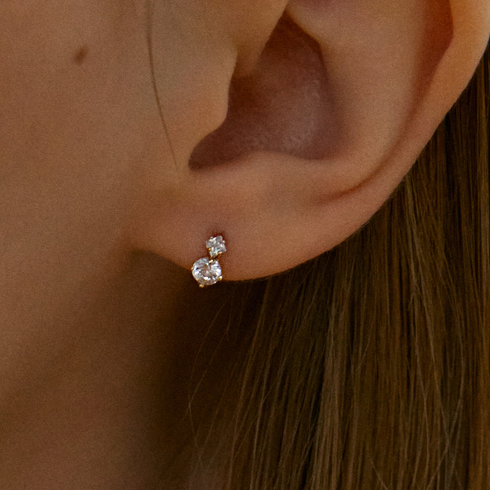 Akaki 14K Eve Double Cubic Zirconia Push-Back Earrings
