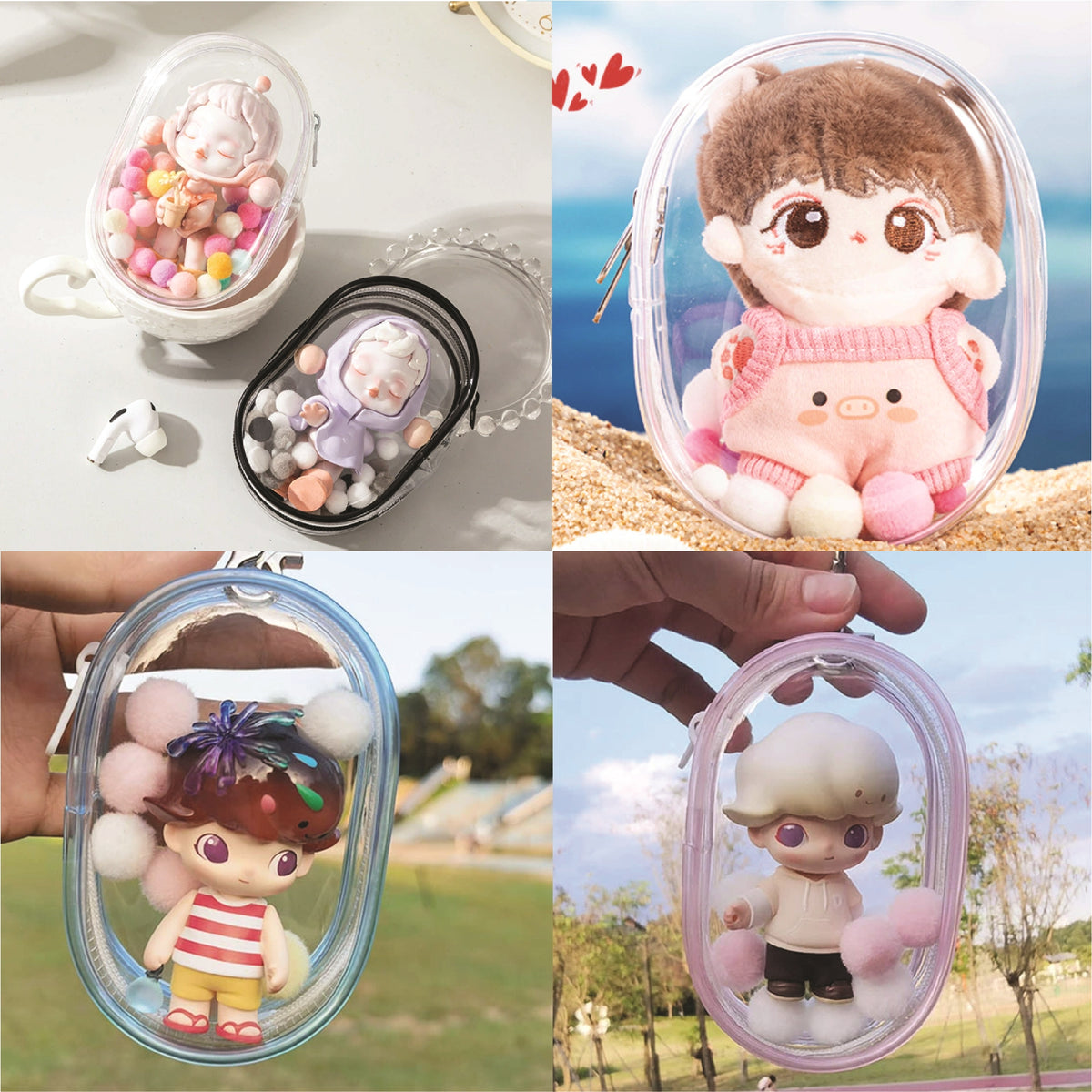 Cotton Figure Pouch Mini Clear PVC Keyring 10-20cm