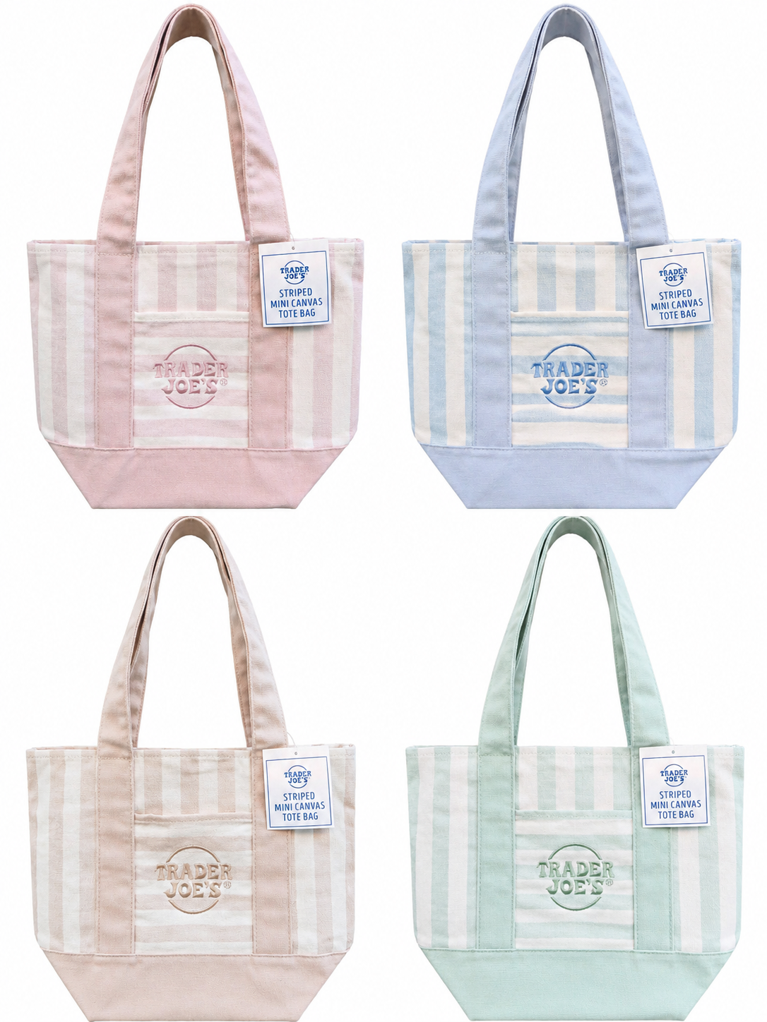 Trader Jo Canvas Stripe Tote Bag Pastel Mini