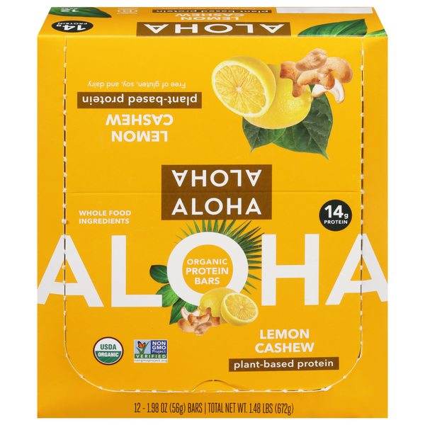 Aloha Organic Lemon Cashew Plant-Based Protein Bar 12 Pack Case