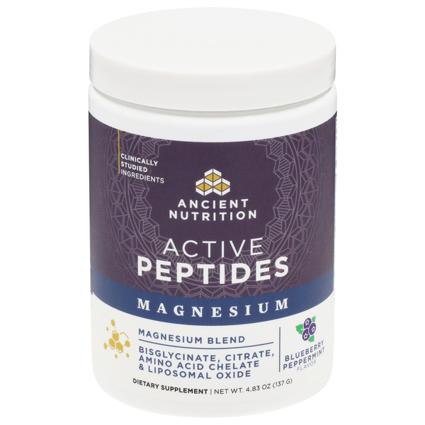 Ancient Nutrition Magnesium Blend Active Peptides Powder Blueberry Peppermint Flavor