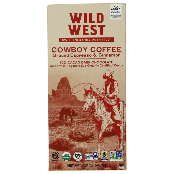 Wild West Chocolate Cowboy Coffee Organic Dark Chocolate With Ground Espresso 70% Cacao
