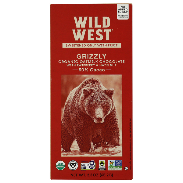 Wild West Chocolate Grizzly Organic Oatmilk Chocolate With Raspberry & Hazelnut 50% Cacao