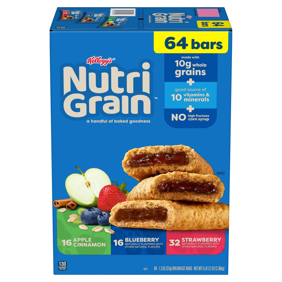 Kellogg's Nutri-Grain Soft Baked Breakfast Bars, 1.3 oz, 64-count