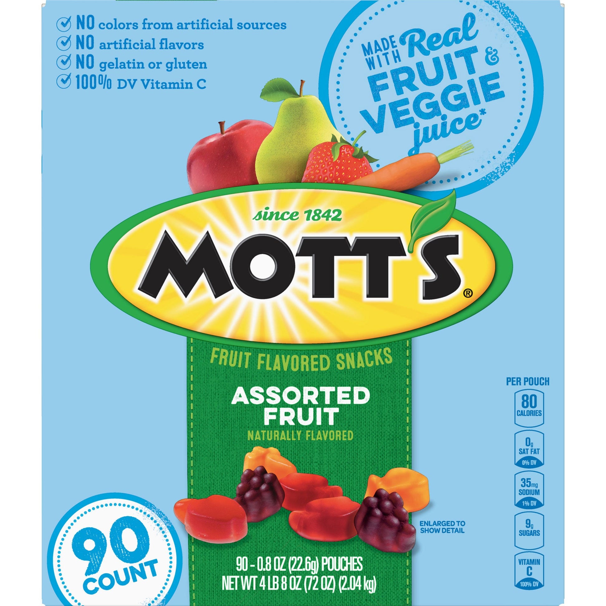 Mott's Fruit Snacks, Assorted Fruit, 0.8 oz, 90-count