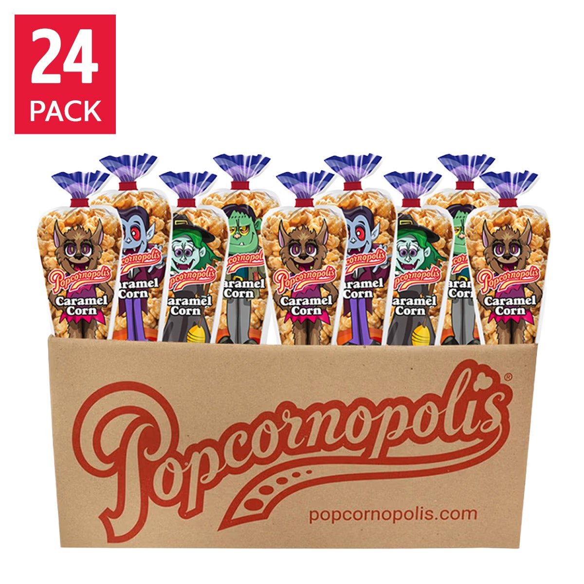 Popcornopolis Halloween Monster 2.2 oz  Caramel Corn Mini Cones, 24 count