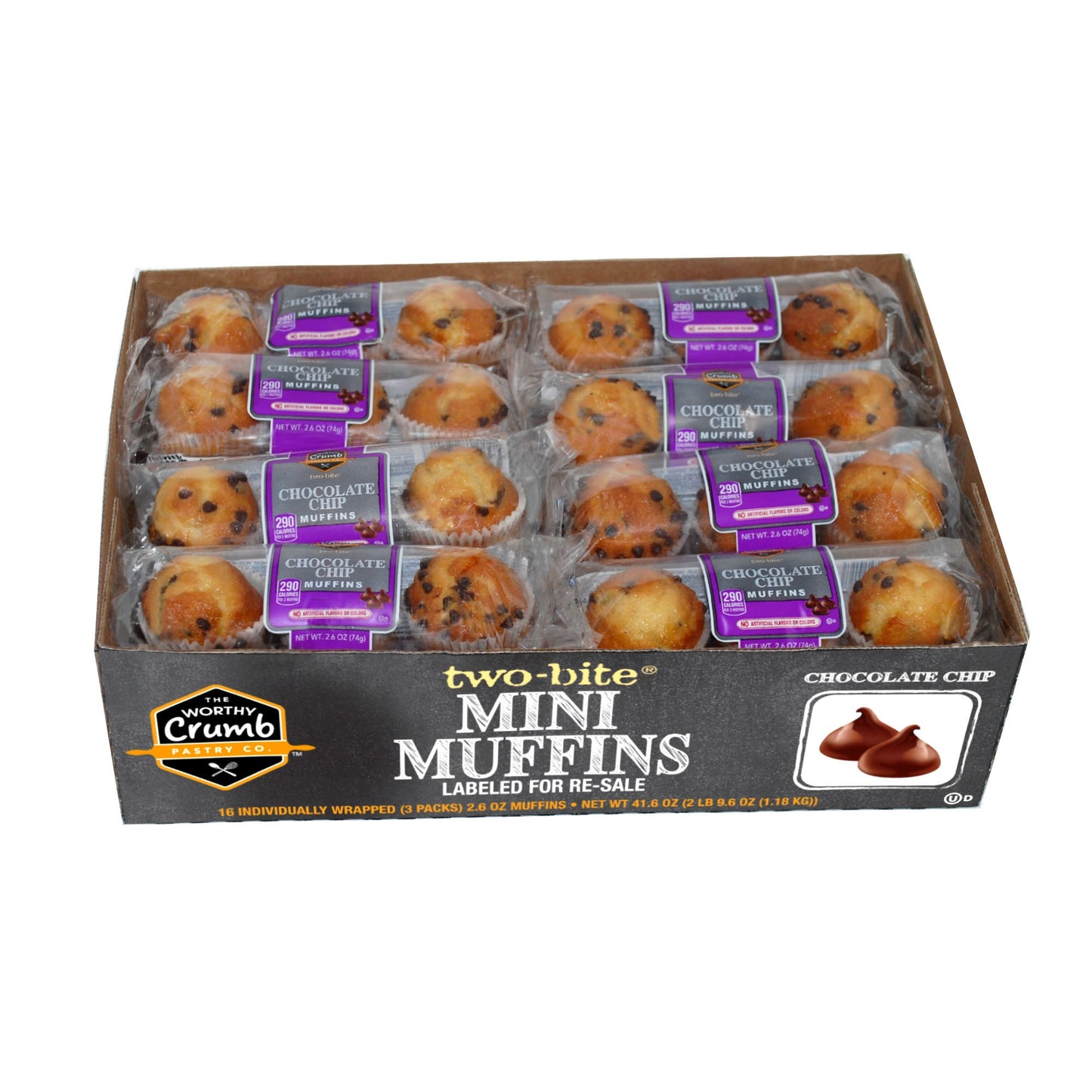 The Worthy Crumb, Mini Muffins, Chocolate Chip, 2.6 oz, 16 Count