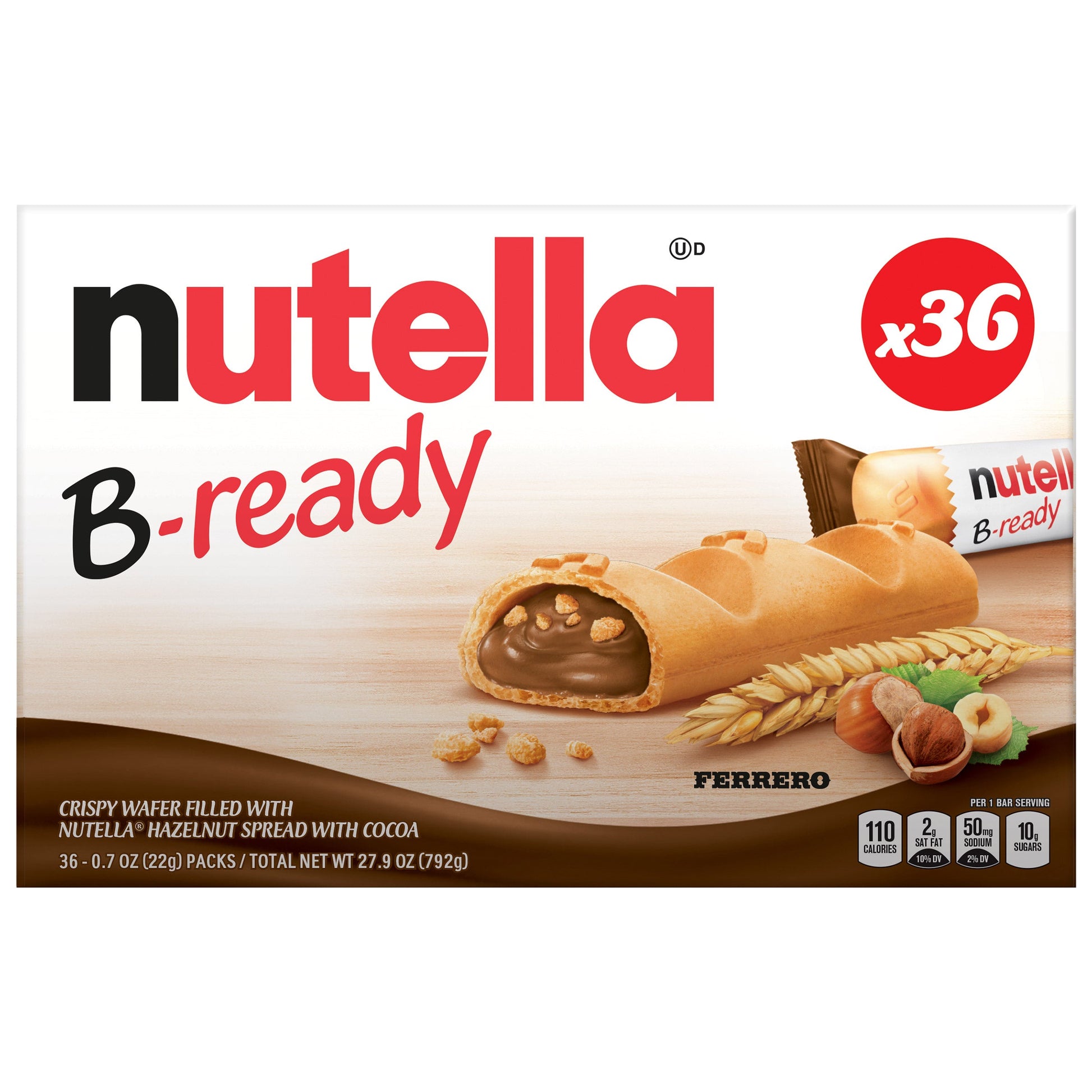 Nutella B-Ready Crispy Wafers Filled with Nutella, 0.7 oz, 36-count
