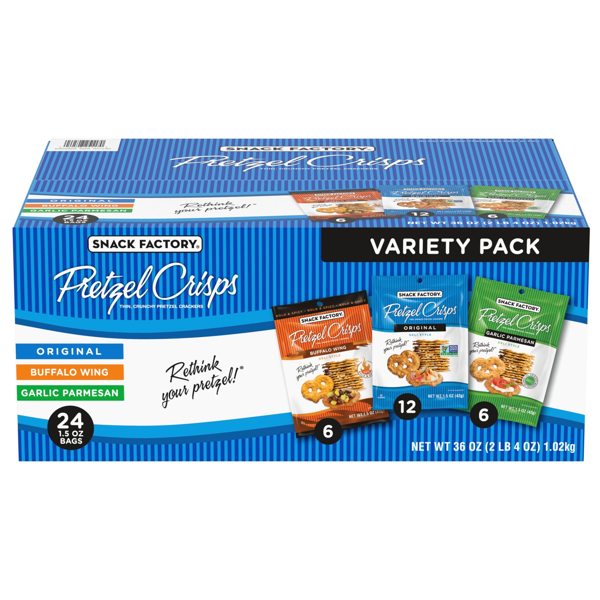 Snack Factory Pretzel Crisps, Variety Pack, 1.5 oz, 24-count