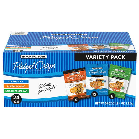 Snack Factory Pretzel Crisps, Variety Pack, 1.5 oz, 24-count