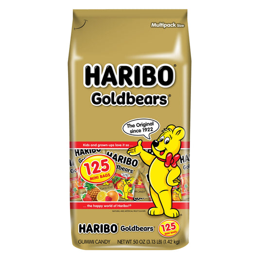 Haribo Goldbears Gummi Candy, Mini Bags, 0.4 oz, 125-count
