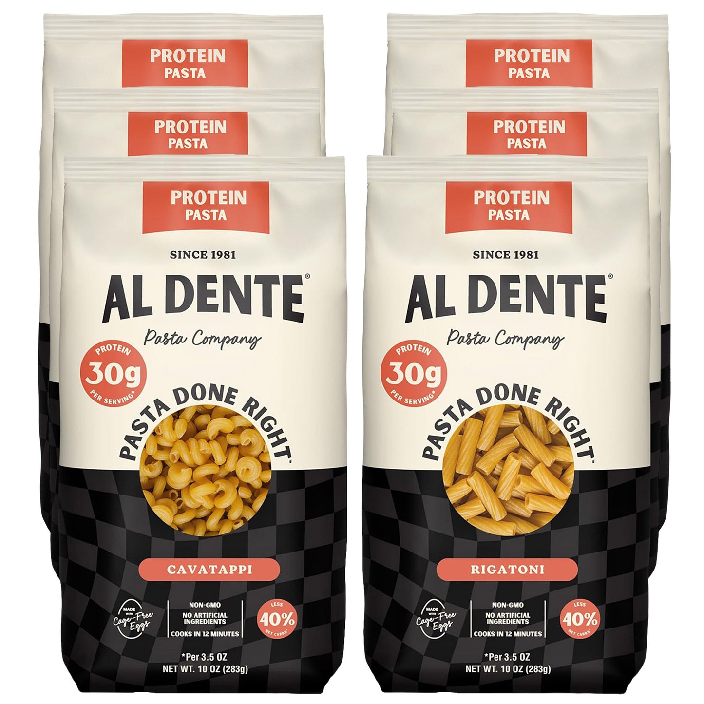Al Dente Cavatappi and Rigatoni Protein Pasta, Variety Pack, 6 Packs, 10 oz. each, 60 oz. Total