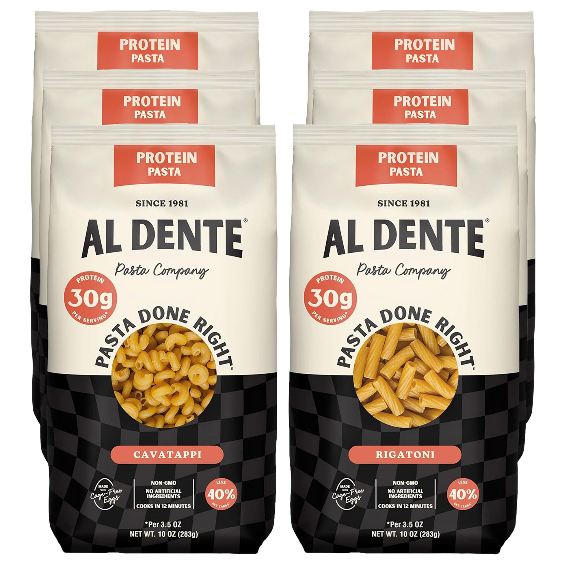 Al Dente Cavatappi and Rigatoni Protein Pasta, Variety Pack, 6 Packs, 10 oz. each, 60 oz. Total