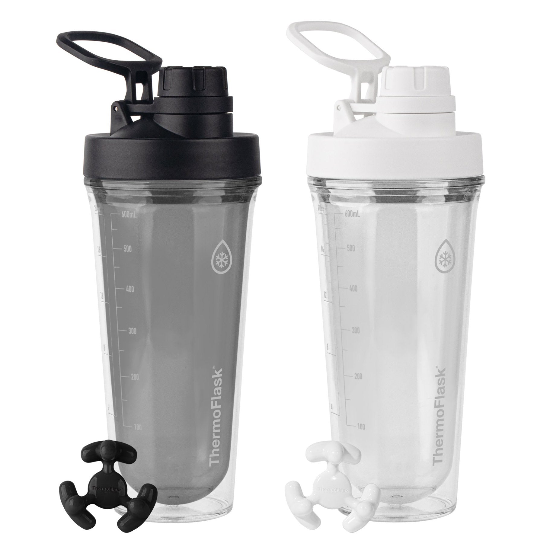 ThermoFlask 24 oz. Protein Powder Shaker Bottle 2-pack, Pitch Black / Optic White