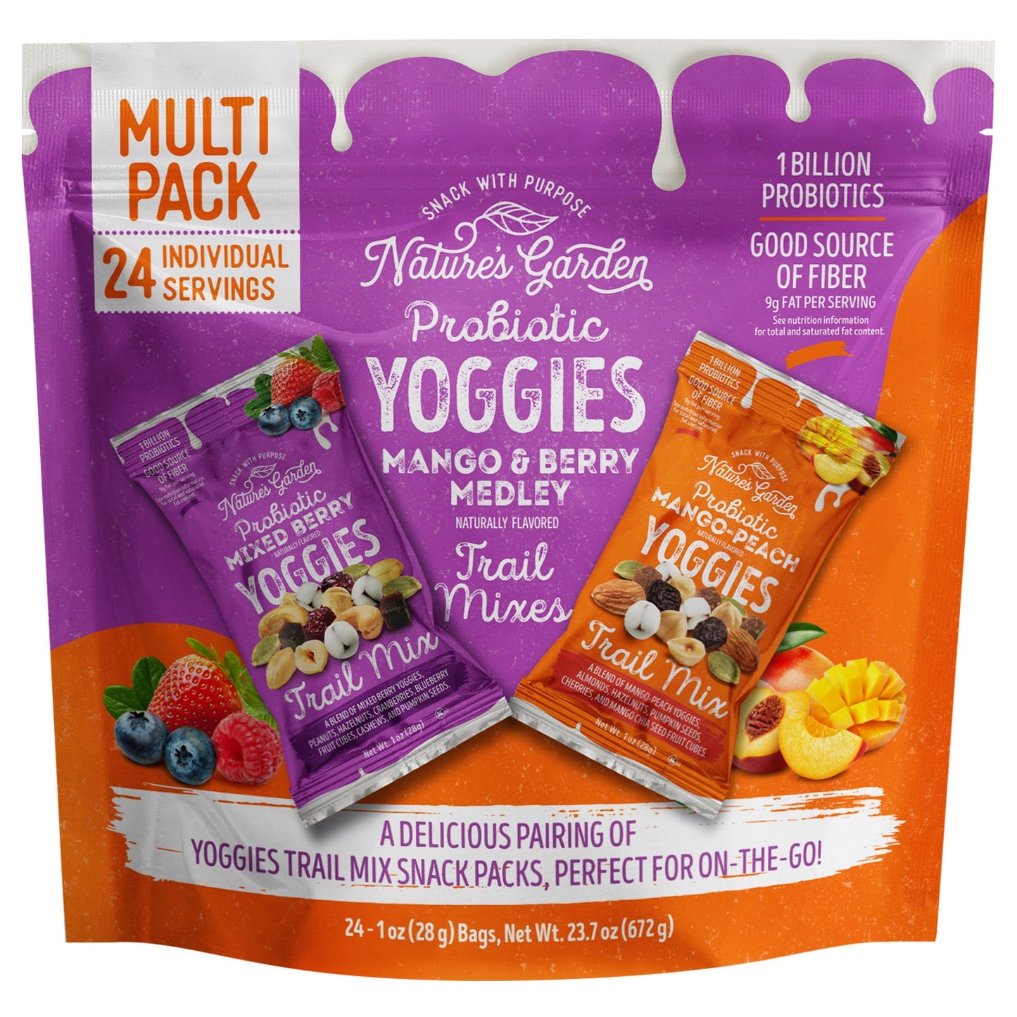 Nature's Garden Probiotic Yoggies Trail Mix, Variety Pack, 1 oz, 24-count