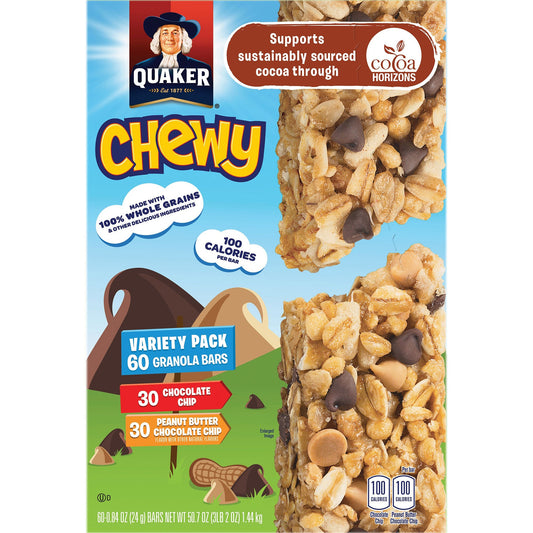 Quaker Chewy Granola Bars, Variety Pack, 0.84 oz, 60-count