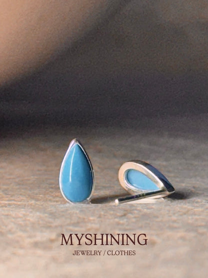 Turquoise Teardrop Sterling Silver Earrings 925