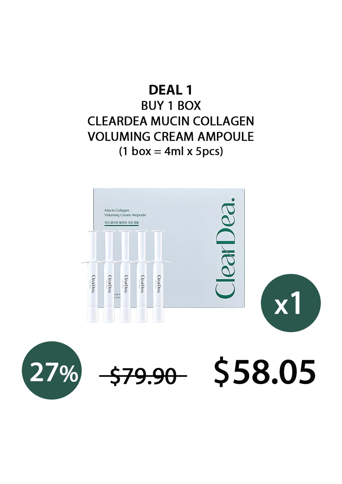 CLEARDEA [CLEARDEA] Mucin Collagen Voluming Cream Ampoule (1 Box = 4ml x 5pcs) - Image 5 - CLEARDEA