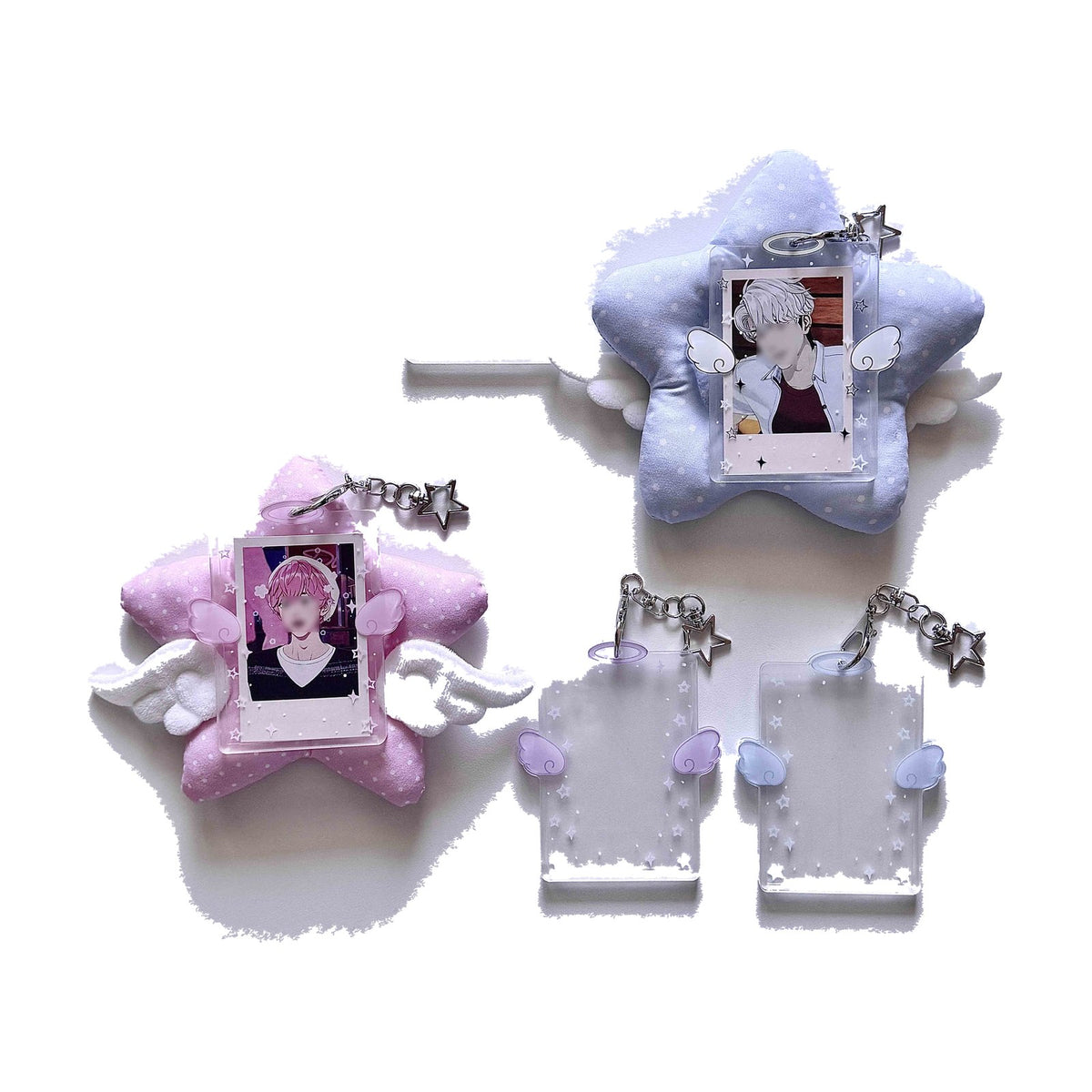 Angel Wing Photo Card Case Keyring Pink Blue