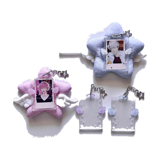 Angel Wing Photo Card Case Keyring Pink Blue