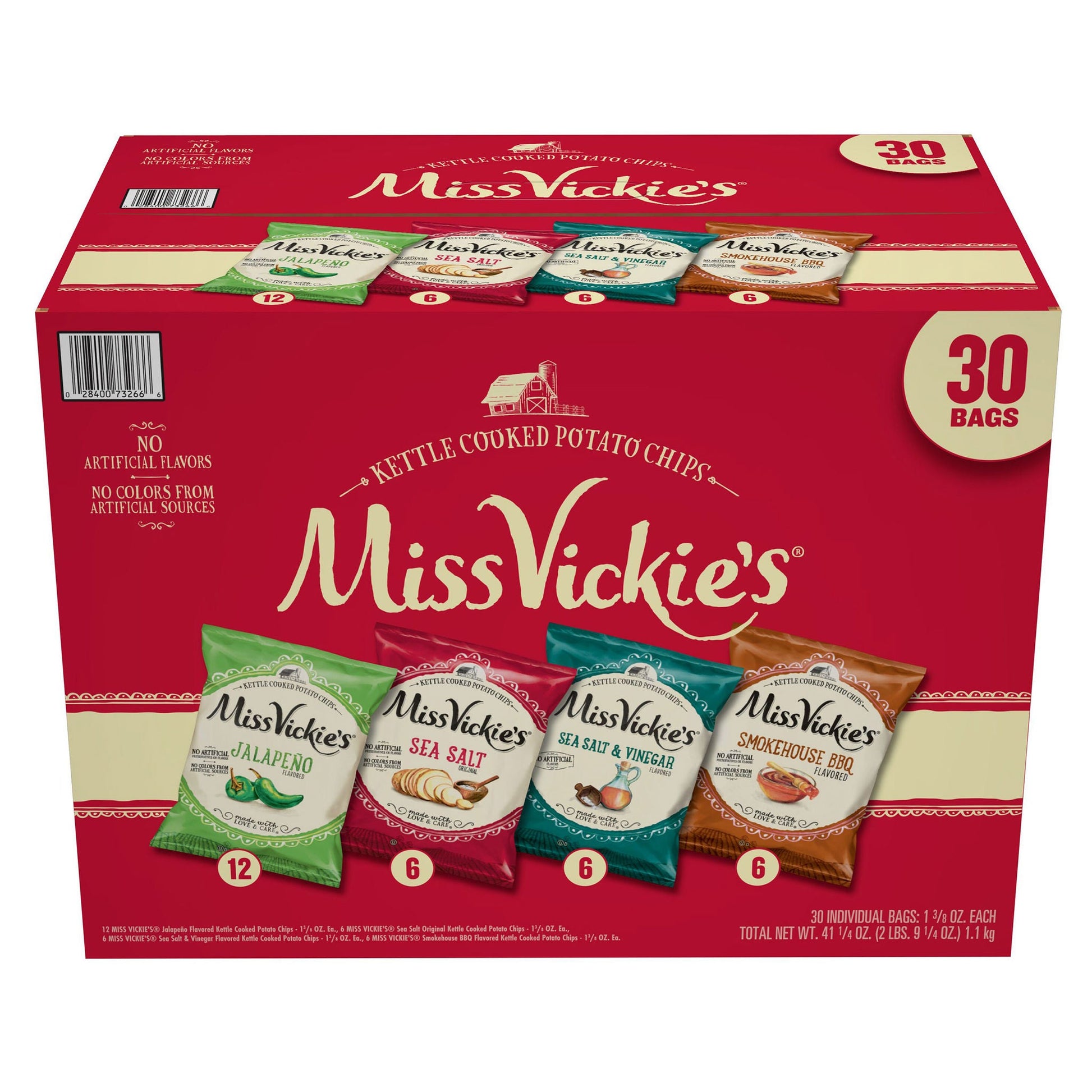 Miss Vickie's Kettle Cooked Potato Chips, 1.38 oz, Variety Pack, 30-count