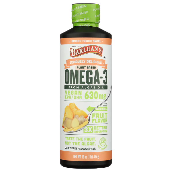 Barlean's Vegan Ginger Peach Swirl Omega-3 Algae Oil