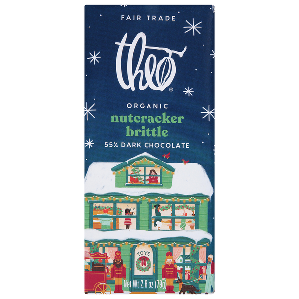 Theo Chocolate Organic Nutcracker Brittle 55% Dark Chocolate Bar