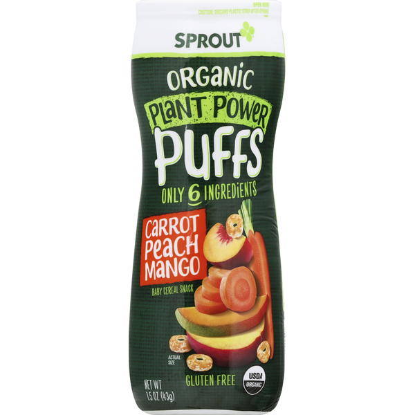 Sprout Organic Carrot Peach Mango Plant Power Puffs Baby Cereal