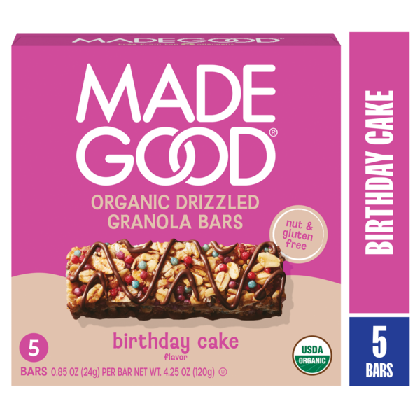 Madegood Organic Chocolate Drizzled Birthday Cake Granola Bars 5 Pack
