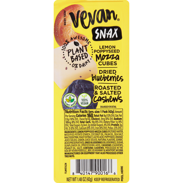 Vevan Dried Blueberries Roasted Cashews & Lemon Poppyseed Mozza Cubes Snack