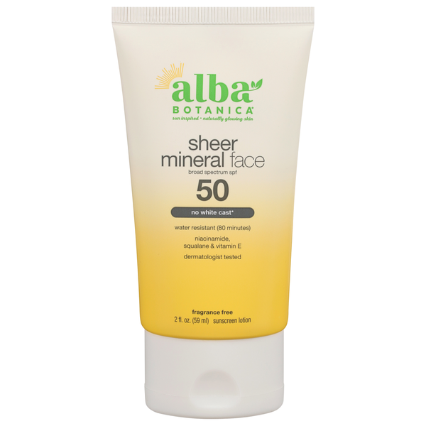 Alba Botanica Sheer Mineral Face Fragrance Free Sunscreen Lotion SPF50