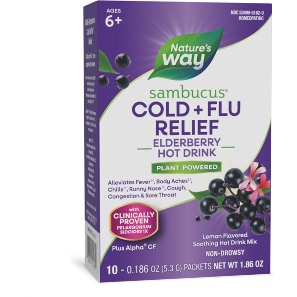 Nature's Way Lemon Sambucus Cold + Flu Relief Elderberry Hot Drink Mix 10 Pack
