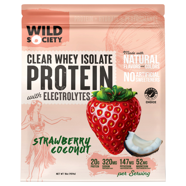 Wild Society Nutrition Strawberry Coconut Clear Whey Isolate Protein Powder