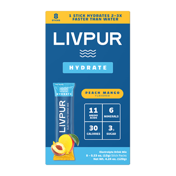 Livpur Peach Mango Hydrate Electrolyte Drink Mix 8 Sticks