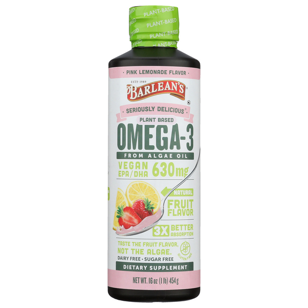 Barlean's Vegan Pink Lemonade Swirl Omega-3 Algae Oil