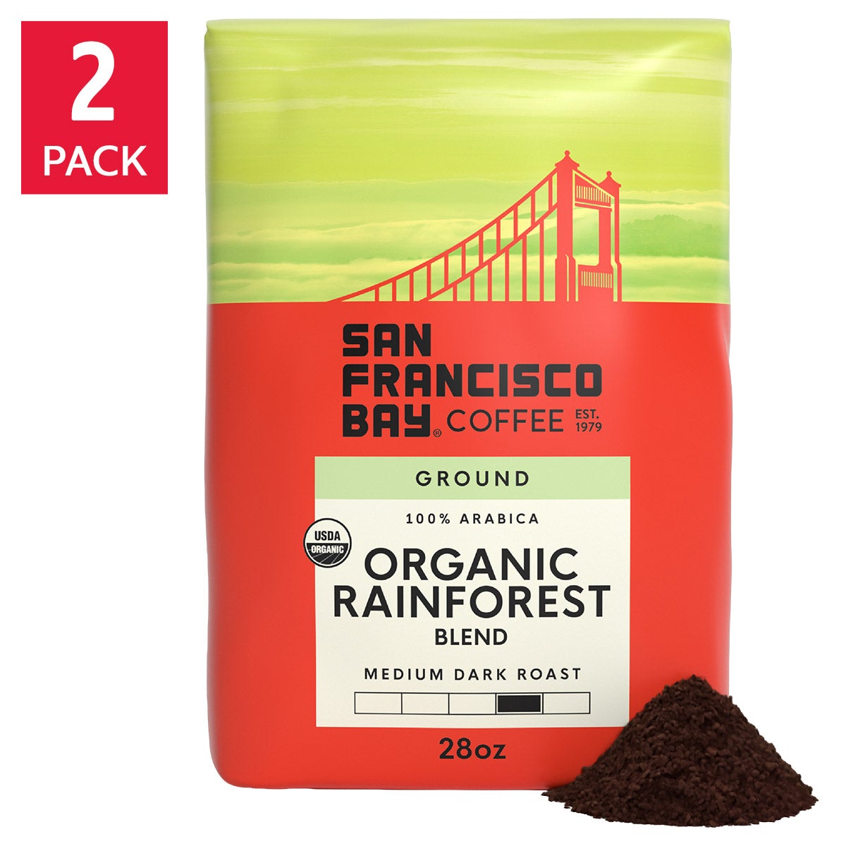 San Francisco Bay Coffee Organic Rainforest Blend Ground 28oz, 2-pack