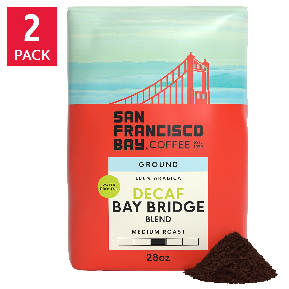 San Francisco Bay Coffee DECAF Bay Bridge Blend Ground 28oz, 2-pack